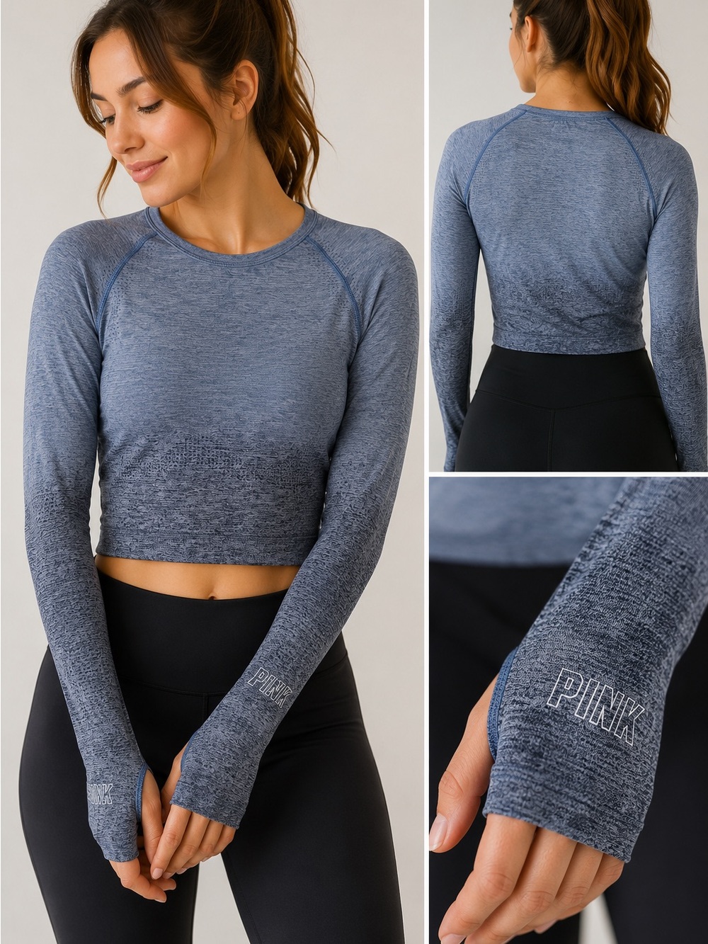 Victoria's Secret PINK Blue Heather Long-Sleeve Crop Top